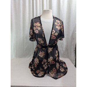 Whisper sheer floral dress cover, black, pink, burgundy women's size XL C10